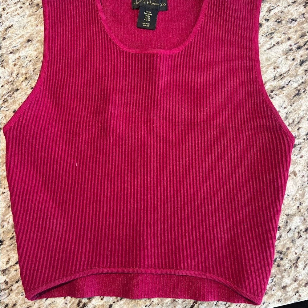 House of Harlow Pink Ribbed Crop Tank Top